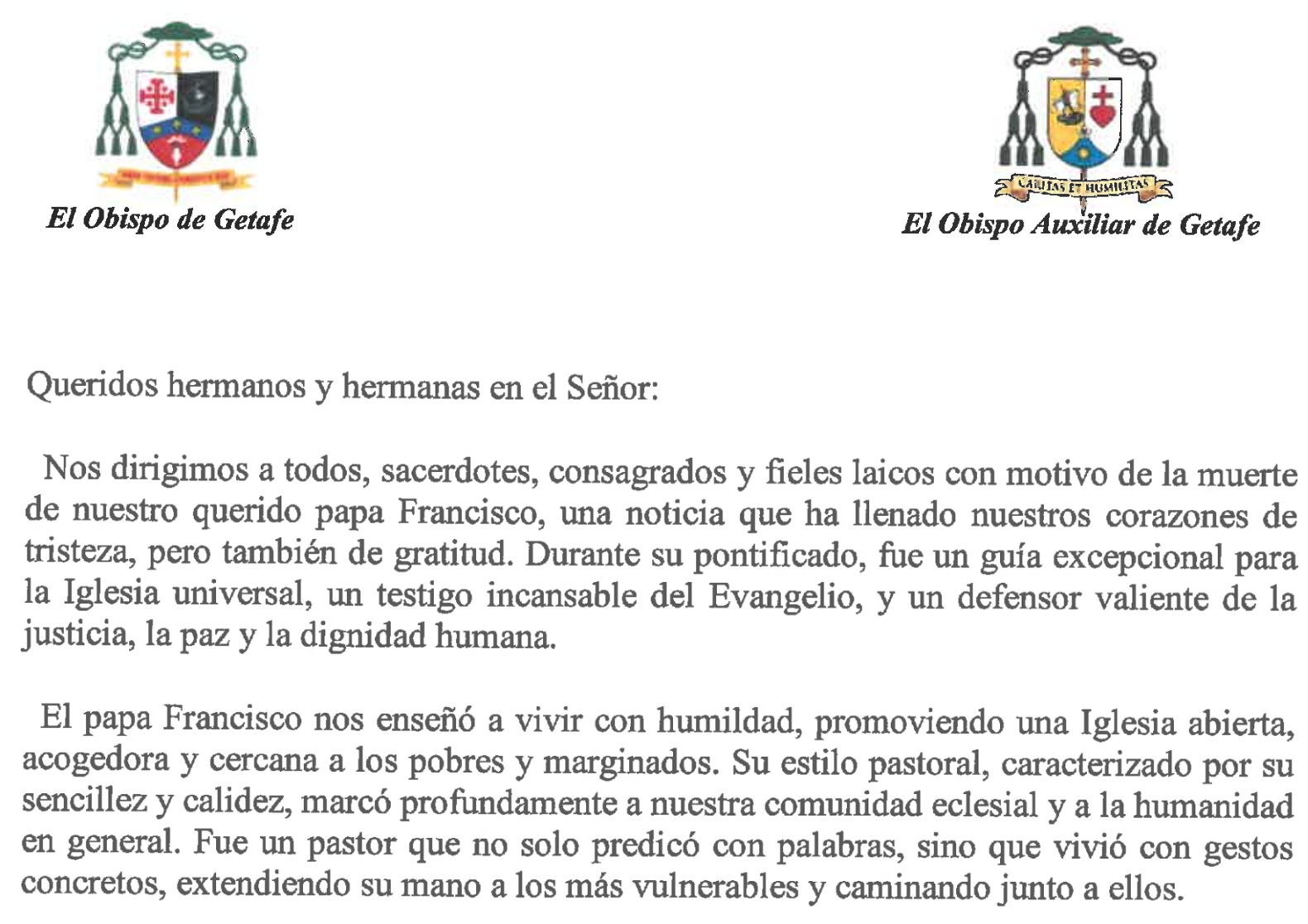 Carta de nuestro Obispo Auxiliar